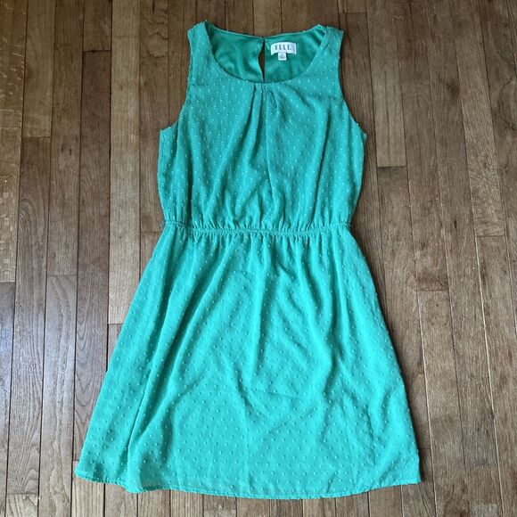 Elle Swiss Dot Green Sleeveless Dress Size 10 - Picture 1 of 7